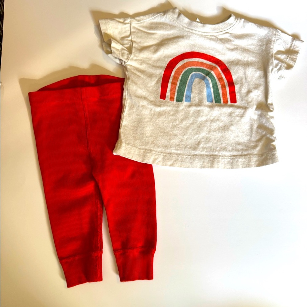 Hanna Andersson Red Rainbow Outfit Set Shirt Leggings 3-6 Months